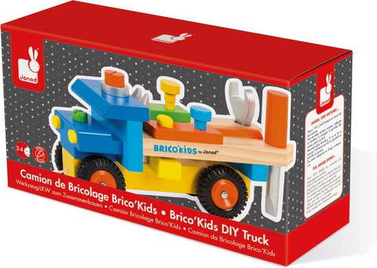 Janod Brico'Kids - DIY Vrachtwagen - 2-In-1 Speelgoed: Deze Kleurrijke Houten Bouwvrachtwagen Is Zowel Een Bouwpakket Als Een Vrachtwagen Die Kan Worden Rondgereden Dankzij Het Koord - Geschikt Vanaf 2 Jaar van Janod — afbeelding 2