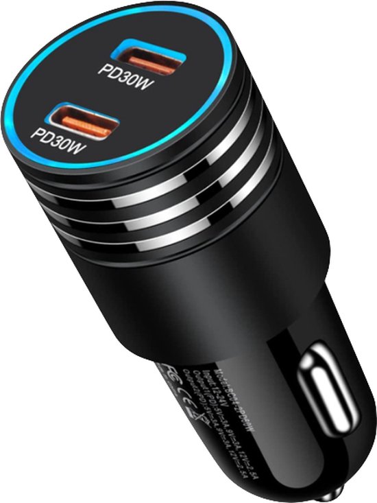 Rolio Autolader 60W - 2x USB C - Snellader - Universeel - Auto Oplader - Autoaccessoires