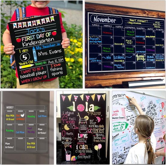 Bixury Whiteboardstiften, 12 kleuren, whiteboardmarker, krijtstiften voor ramen, neon krijt, stift, krijtstiften, 2-in-1 krijtmarkers, ronde punt, afveegbaar van whiteboards voor glazen borden