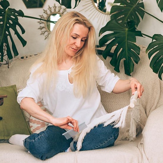 thumbnail: Macrame Kam Met Airbag Kussen - Roestvrij Stalen Pinnen Borstel Voor Huisdieren (13.7x20.3x5.2cm)