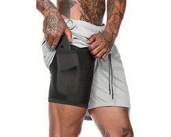 BESTSELLER FITNESS SPORT TRAINING VOETBALHeren 2-in-1 outdoor sportbroek, sportieve stijl met veilige telefoonzak en reflecterende laag, sneldrogende ademende stof, geschikt voor de sportschool, hardlopen en training. Totaal 3 in een set maat M
