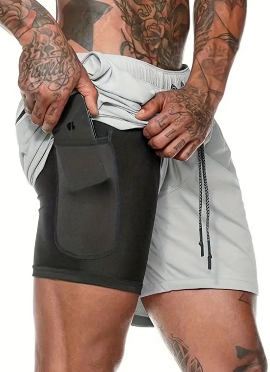 BESTSELLER FITNESS SPORT TRAINING VOETBALHeren 2-in-1 outdoor sportbroek, sportieve stijl met veilige telefoonzak en reflecterende laag, sneldrogende ademende stof, geschikt voor de sportschool, hardlopen en training. Totaal 3 in een set maat M