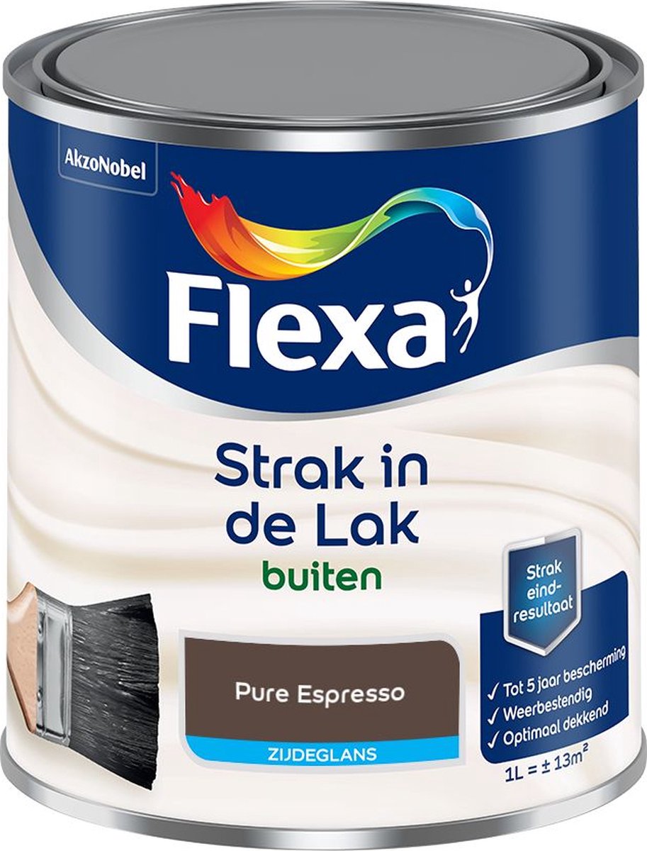 Flexa - Strak in de Lak Buitenlak Zijdeglans - Pure Espresso - Kleur van het jaar 2025 - Mengverf - 1 L