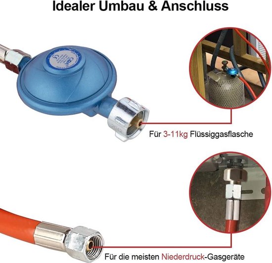 Gasregelaar 50 mbar met slang van 150 cm - Drukregelaar voor butaan- of propaangasflessen van Cadac — afbeelding 4