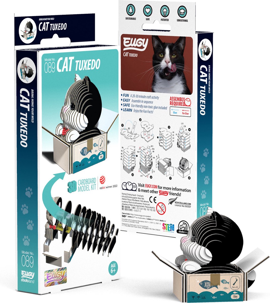 EUGY 3D Puzzel - Katten - Tuxedo - Katten - Duurzaam - Verzamel Ze Allemaal - 6 Jaar
