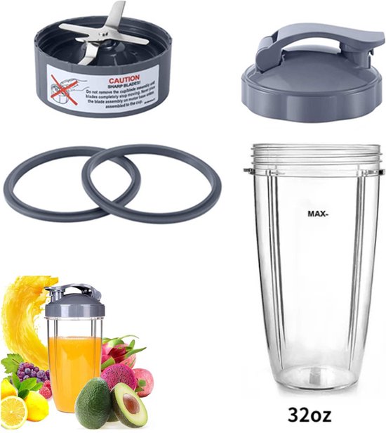 Foto: 5 stuks geschikt voor nutribullet blenderbeker en mesvervangingsset inclusief grote beker van 32 oz 1 opklapbaar draagdeksel 1 premium extractormes 2 rubberen pakkingen compatibel met geschikt voor nutribullet 600w 900w blenders