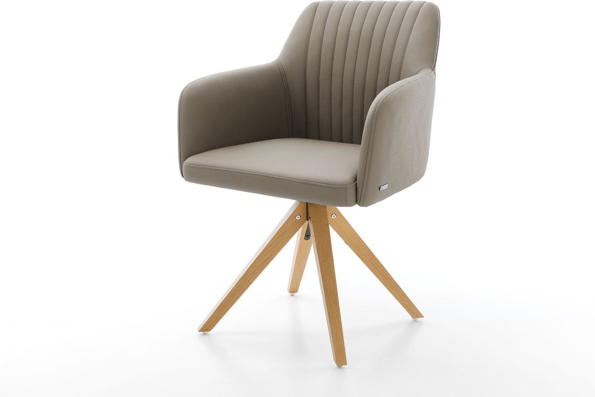DELIFE Gestoffeerde-stoel Greg-Flex houten frame hoekig natuur echt leer mud 360° draaibaar pocketveer kern Bruin