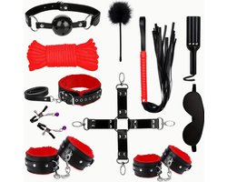 11 stuks BDSM Bondage Volwassen Speel Bondage Gag Blinddoek Spanking Paddle Veilig Bed BDSM Kit Boeien Nipple Clamps Whip Ball Gag Rope Role Play Sex Toy Voor Vrouwen Paar (Zwart)