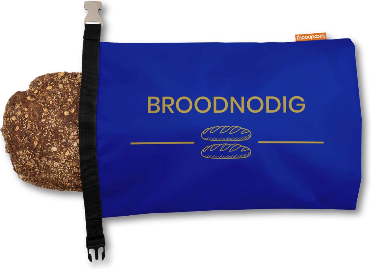 Broodnodig® - Herbruikbare Broodzak (44x30cm) – 100% RPET – Broodzakken Voor Zelfgebakken Brood – Luchtdicht – Thuisbakker - Diepvrieszak - Brooddoos – Blauw
