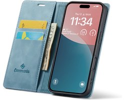 CaseMania Bookcase hoesje geschikt voor iPhone 16 Plus - Effen Aqua - Kunstleer