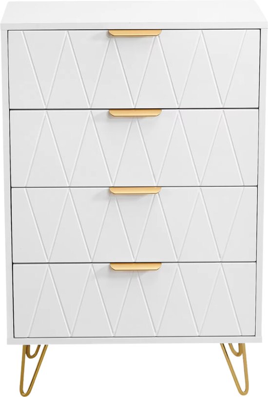 SureDeal® - Placard - Salon - Commode - Caisson à tiroirs - Wit/ Or - 60x34x90 cm - Buffet - Placard Design - Cuisine - Salon