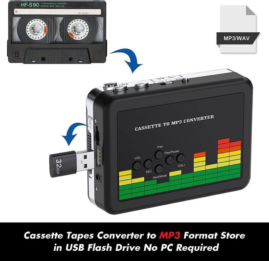 Convertisseur Cassette Vers MP3 Rybozen - Lecteur Portable Avec USB - Sans PC Requis - Avec écouteurs