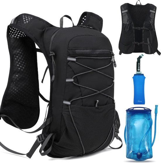 Sac D’hydratation 5L Avec Poche 2L Et Bouteille Souple 300ml – Ultra-léger, 6 Poches, Pour Trail, Vélo, Marathon