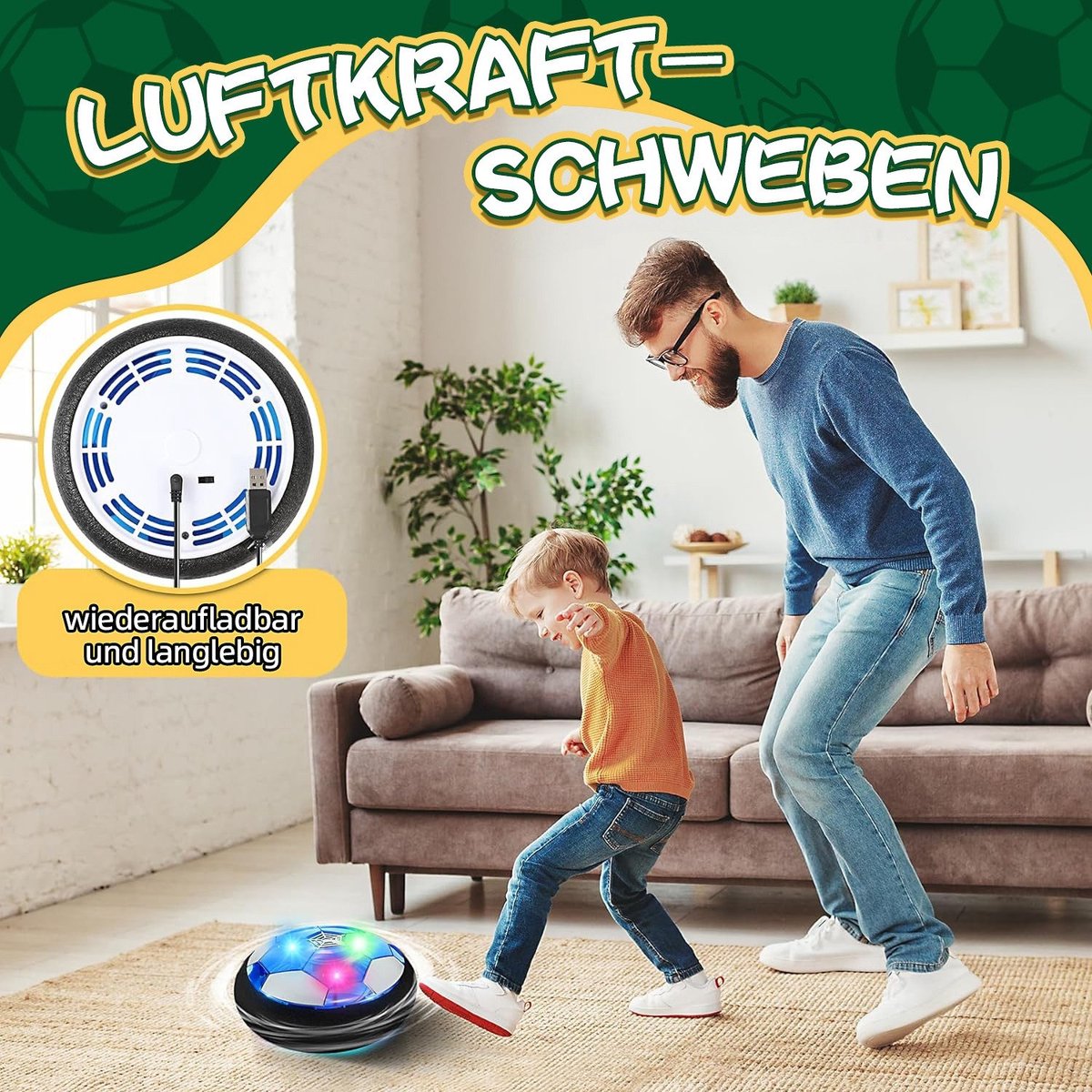 Set Air Power Football Rechargeable Lenbest - Ballon Foot Flottant + 2 Buts - Jouet Enfant 3-12 Ans, Cadeau Garçon