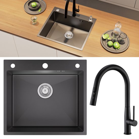 Spoelbak Keuken 50x40 RVS – Black Metal Zonder Kraangat