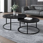 GDRN Table basse Set de 2 - 60 & 40 CM - Aspect Marbre Zwart - Table basse