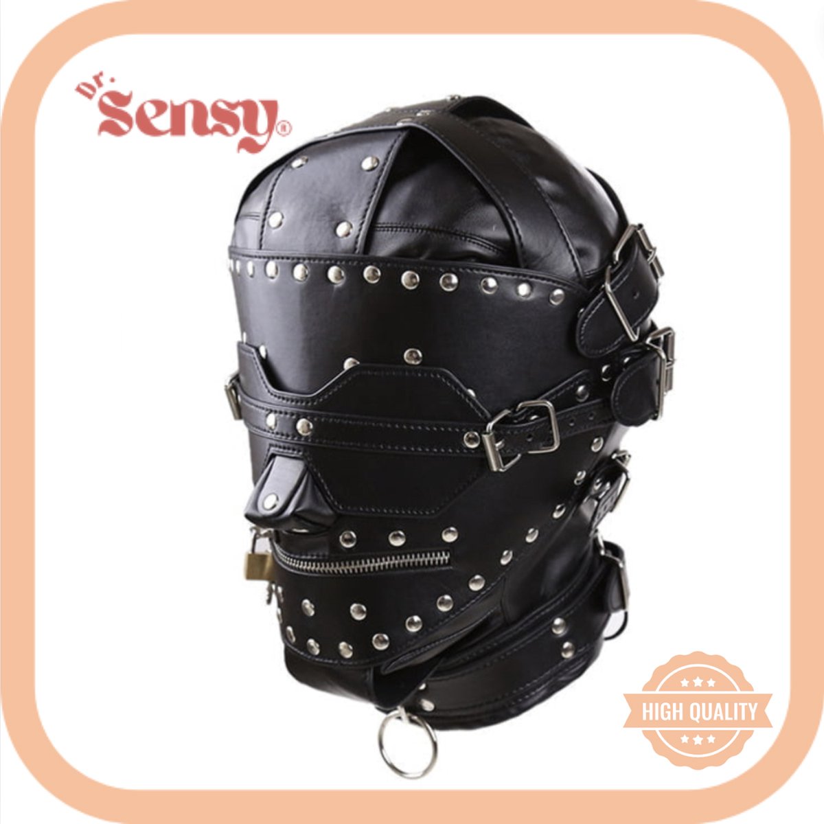 Goedkoopste Dr. Sensy BDSM Masker dicht met Mond Rits - Seks Masker - Zwart - Verstelbaar - SM - Leer - Erotiek - Rollenspel