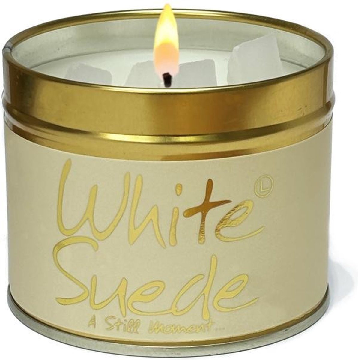 LILY FLAME - Geurkaars in blikje - White Suede... a still moment - 7,7 cm x 6,6 cm