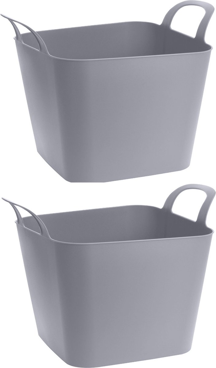 Goedkoopste 2x stuks flexibele kuip emmers/wasmanden vierkant grijs 36 liter - Opbergmanden
