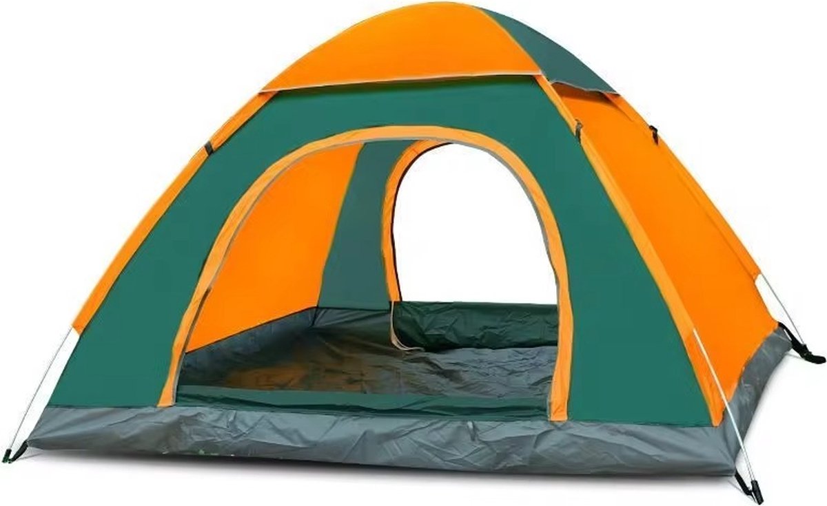 Campingtent - Automatische Pop-up - Voor 2 Personen - UV Bestendig - Waterdicht en Winddicht - Inclusief Draagtas - Groen/Oranje