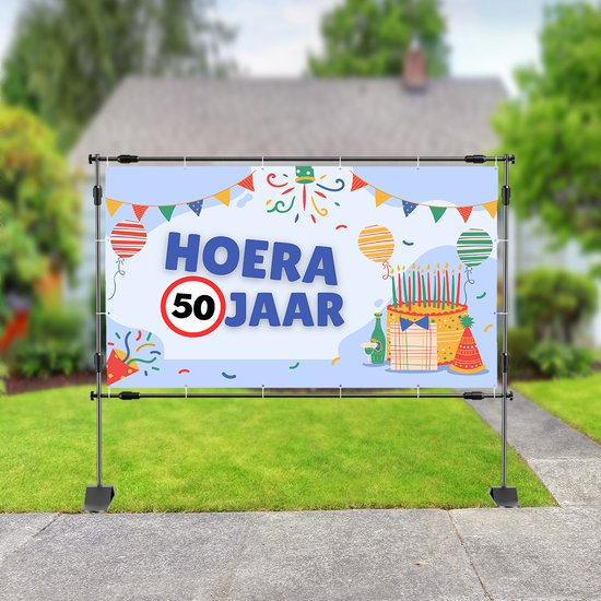 Foto: Abraham 50 jaar versiering spandoek 200 x 100 cm incl ringen voor iedere gelegenheid verjaardag abraham 50 jaar pensioen welkom thuis spandoek