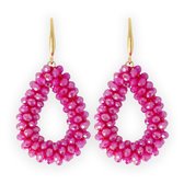 Lajetti - Druppel Oorbellen Roze Fuchsia Dames - Stainless Steel Beaded Earrings - Glaskralen