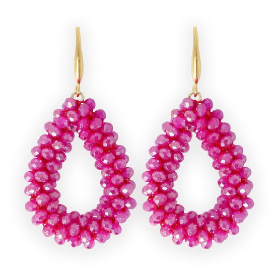 Lajetti - Boucles d'oreilles pendantes Rose Fuchsia Dames - Boucles d'oreilles en perles d'acier inoxydable - Perles de verre