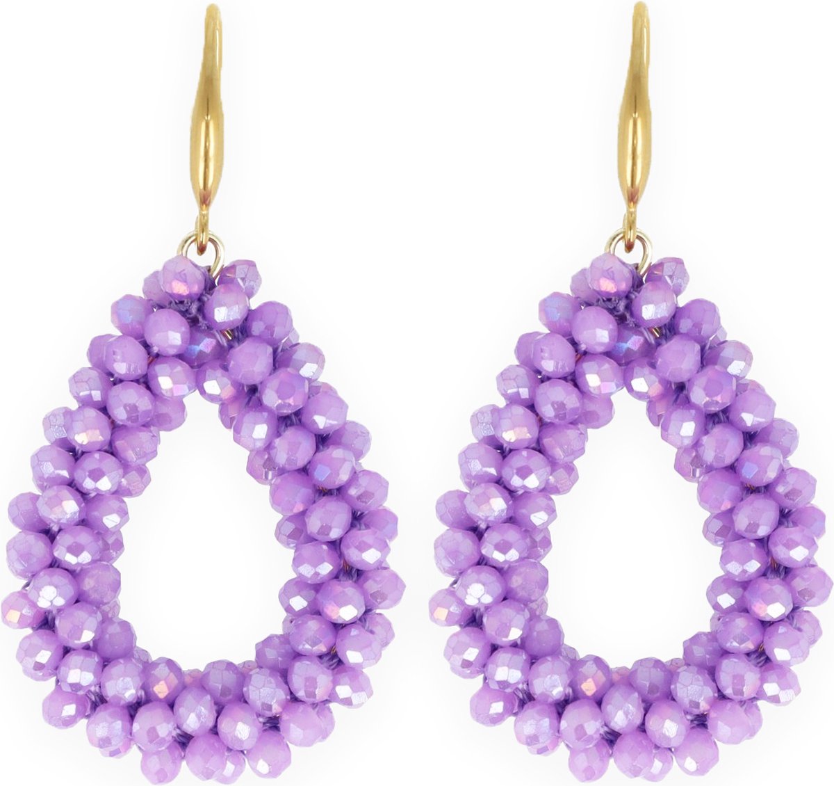 Lajetti - Lila Druppel Oorbel Dames Stainless Steel Gold Plated - Beads Earring Bruiloft