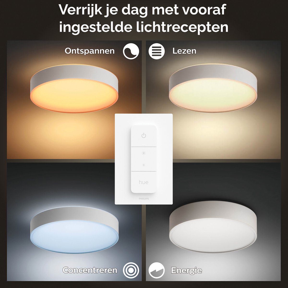 Philips Hue Enrave plafondlamp - warm tot koelwit licht - wit - 38cm - 1 dimmer switch — afbeelding 4