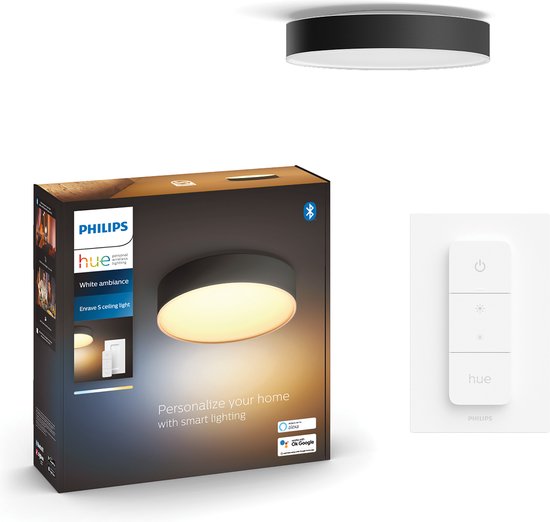 Foto: Philips hue enrave plafondlamp warm tot koelwit licht zwart 26cm 1 dimmer switch