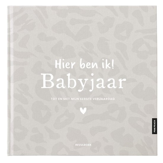 Foto: Pinkpeach babyjaar invulboek linnen leopard eerste jaar baby 0 12 maanden