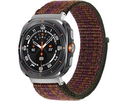 Bandz Nylon loop band - geschikt voor Samsung Galaxy Watch Ultra / Ultra 2025 - bandje van hoogwaardig nylon materiaal met klittenbandsluiting (groen-oranje mix)