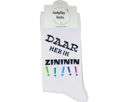 Zininin - Daar heb ik zin in - Verjaardags cadeau - Valentijns cadeau - Kado - Kerst cadeau - Witte sokken met tekst - Grappige sokken - leuke dames en heren sokken - moederdag - vaderdag - Maat 37-44
