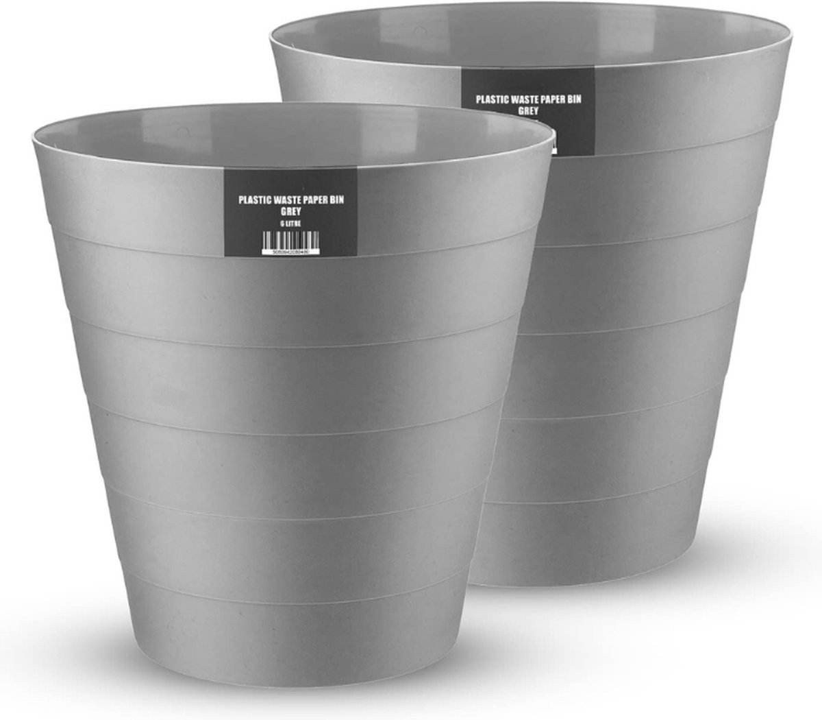 Lichtgewicht Grijze Ronde Prullenbak 6L - Set Van 2 Voor Keuken, Badkamer En Slaapkamer - Open Ontwerp