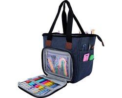 SumDirect Garen Tas, Breien Organizer Tote Bag Draagbare Opbergtas voor Garens, Draagprojecten, Breinaalden, haak haken, Handleidingen en andere accessoires Blauw