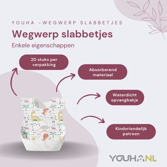 Youha wegwerp slabbetjes - 20 stuks per doos - met opvangbakje - waterdicht opvangbakje - absorberend materiaal - Dinosaurus patroon van Youha — afbeelding 4