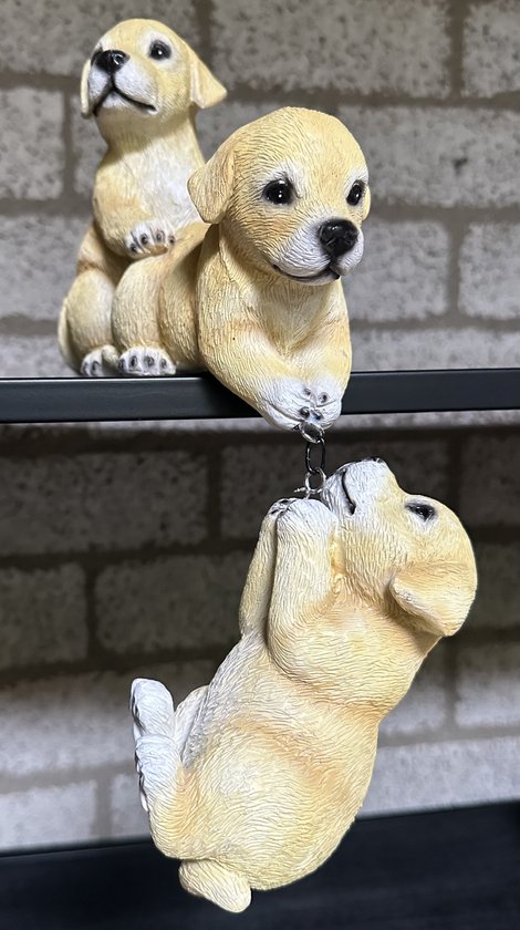 Animaux en polyrésine (de jardin) ensemble " Chiens qui joue" - Set de 3 pièces - Combinaison debout et suspendue - multicolore - Hauteur 15 x 20 x 10 cm - Accessoires de maison - Accessoires de jardin - Décoration de jardin