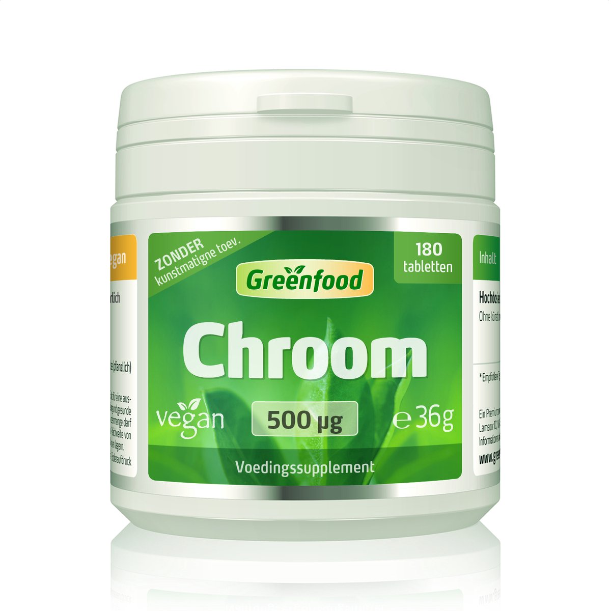 Goedkoopste Greenfood Chroom, 500 µg, hoge dosis, 180 tabletten - Zonder kunstmatige toevoegingen, zonder genetische manipulatie. Veganistisch.