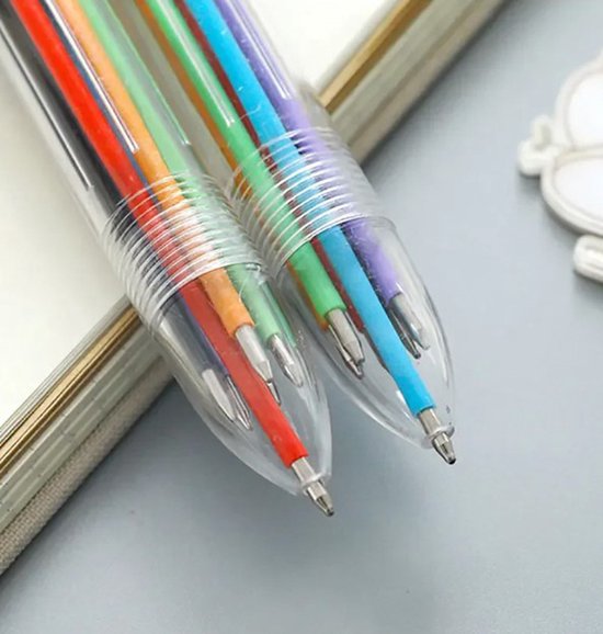 Actie4you® - Balpen met 6 in 1 kleuren - Balpen - Multi Kleur Balpen - 6 Kleuren Pen - 2 Stuks