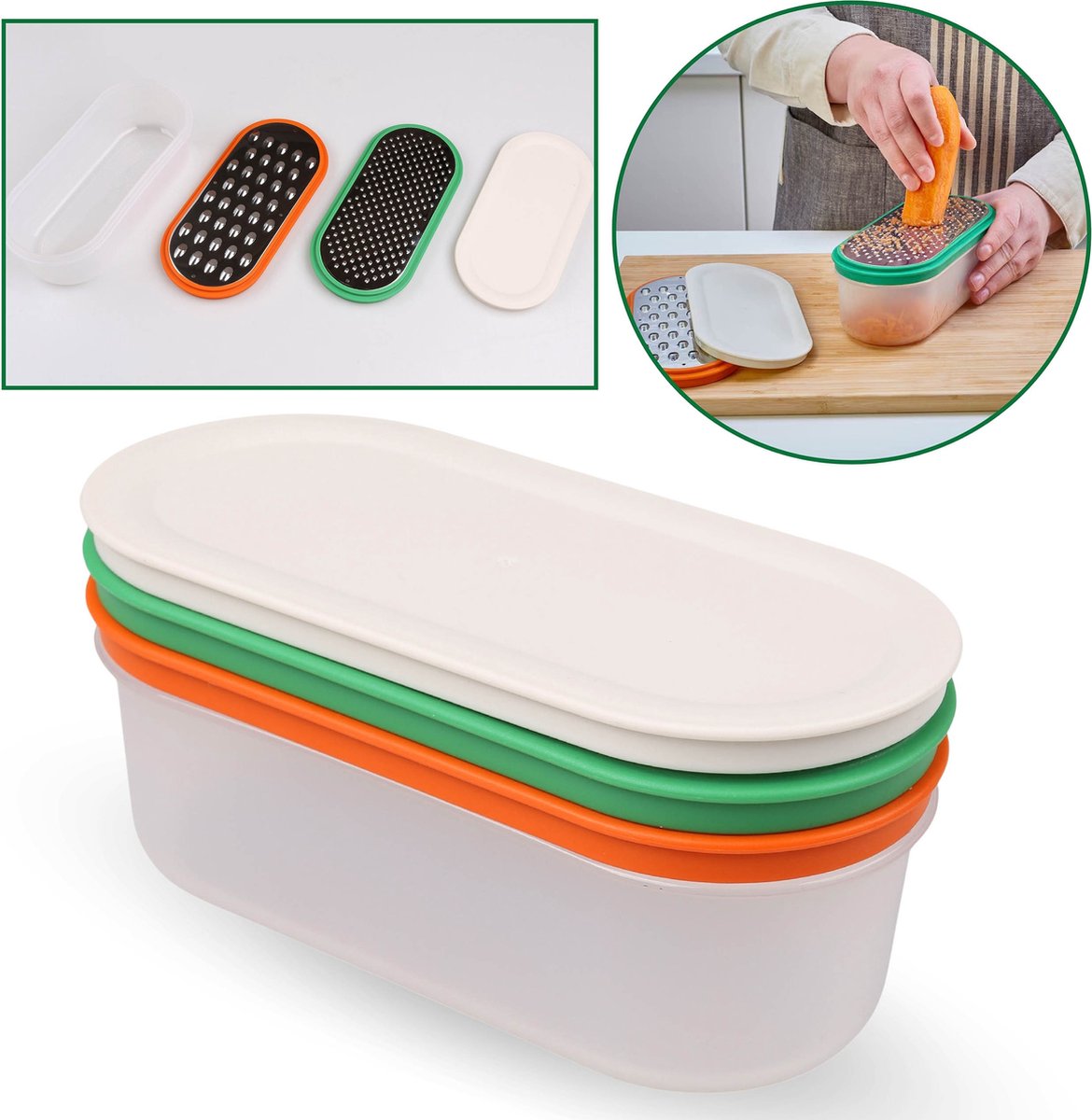 UPPFYLLD Gekleurde rasp met bakje, set van 4 stuks