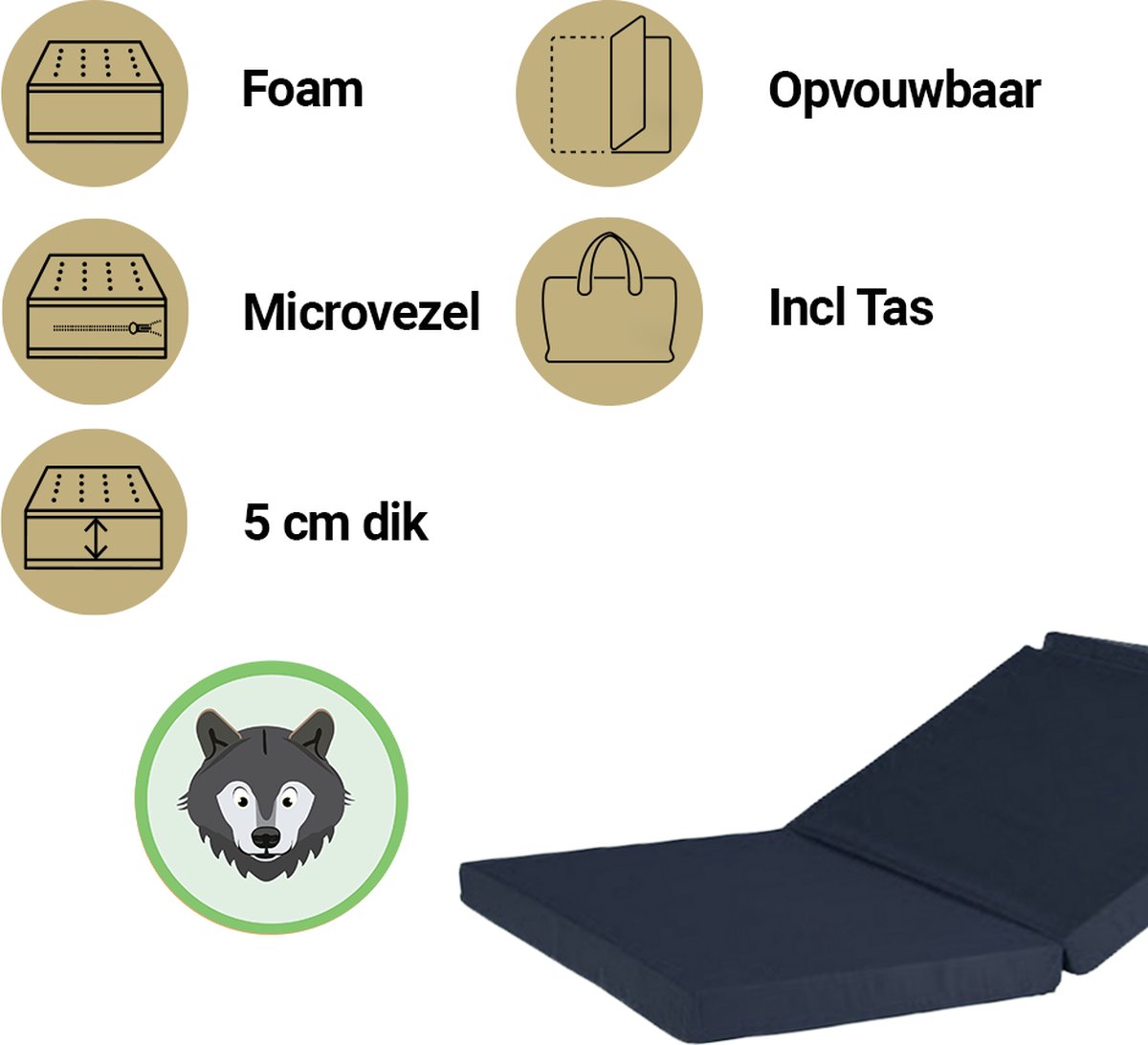 ABZ Wolf Reismatras - 60/120 - Grijs Wit