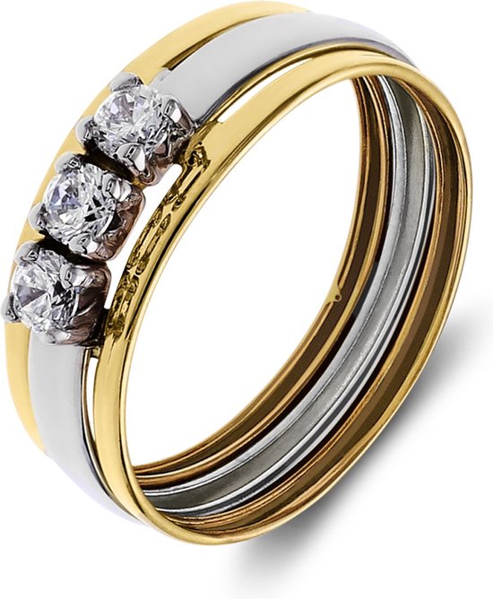 Stainless steel goldplated ring met zirkonia voor dames