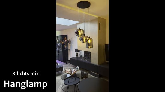 Hanglamp 3-Lichts Mix | Rookglas | Industrieel | Woonkamer | Eetkamer | Smoke | Zwart