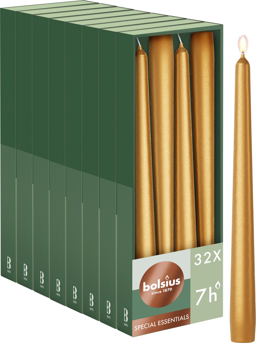 Bolsius Gladde Dinerkaarsen Goud - 24,5 cm - 32 stuks - Metallic