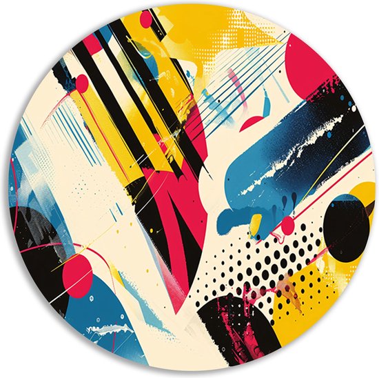 Kleuren wanddecoratie rond - Kunst rond schilderij - Wandcirkel Vormen - Muurdecoratie modern - Muurcirkels - Kunst muurcirkel aluminium 90x90 cm