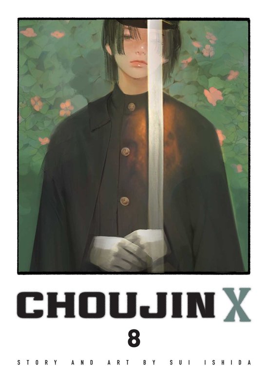 Couverture du livre Choujin X Vol. 8, représentant un personnage aux cheveux sombres portant un chapeau, vêtu d'un uniforme sombre et tenant une épée.