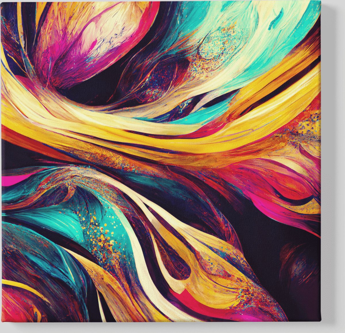 Trendex Global Canvas Schilderij - Abstract - Kleuren - Wanddecoratie - 60x60x2 cm Kleurrijk