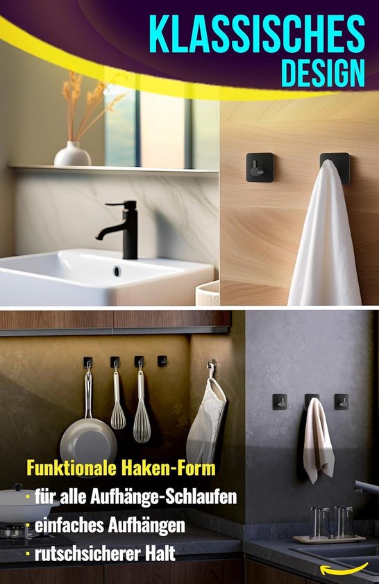 4smile Handdoekhouder zonder boren, set van 6 stuks, witte roestvrijstalen kleefhaken als handdoekhaak, waterdichte haken, zelfklevend, roestvrije badkamer handdoekhouder, haak voor badkamer en keuken