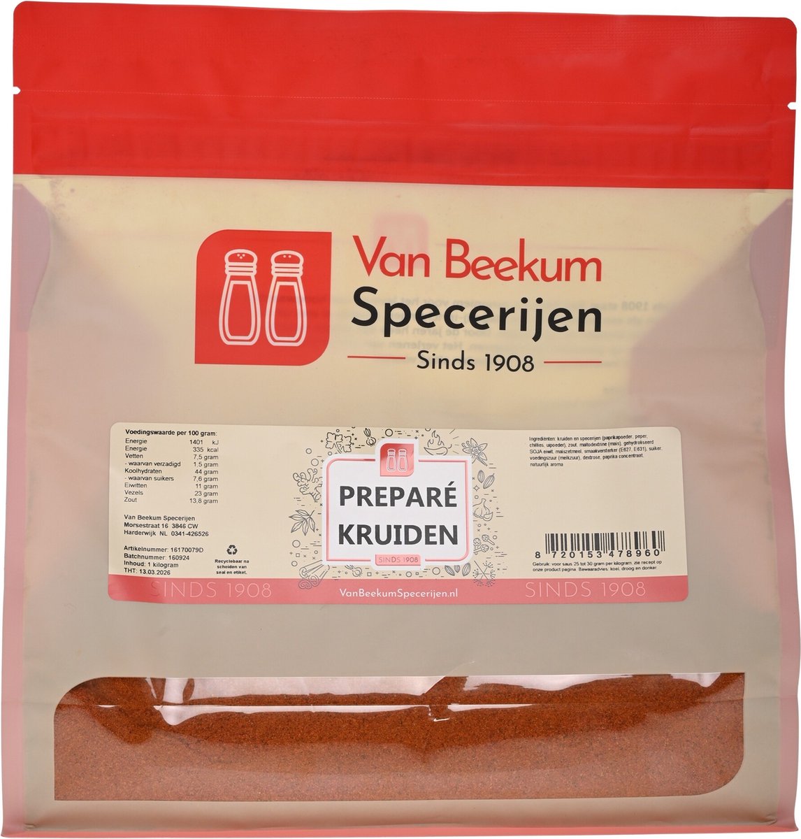 Goedkoopste Van Beekum Specerijen - Preparé Kruiden - 1 kilo (hersluitbare stazak