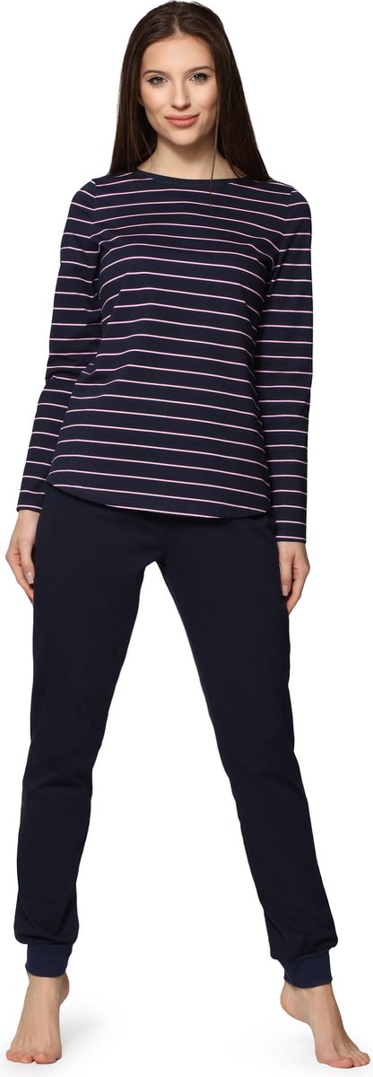 Bellivalini Dames Pyjama - Lange mouwen - Lange broek - Katoen - BLV-BLV50-166-PJ - Marine Roze - XXL